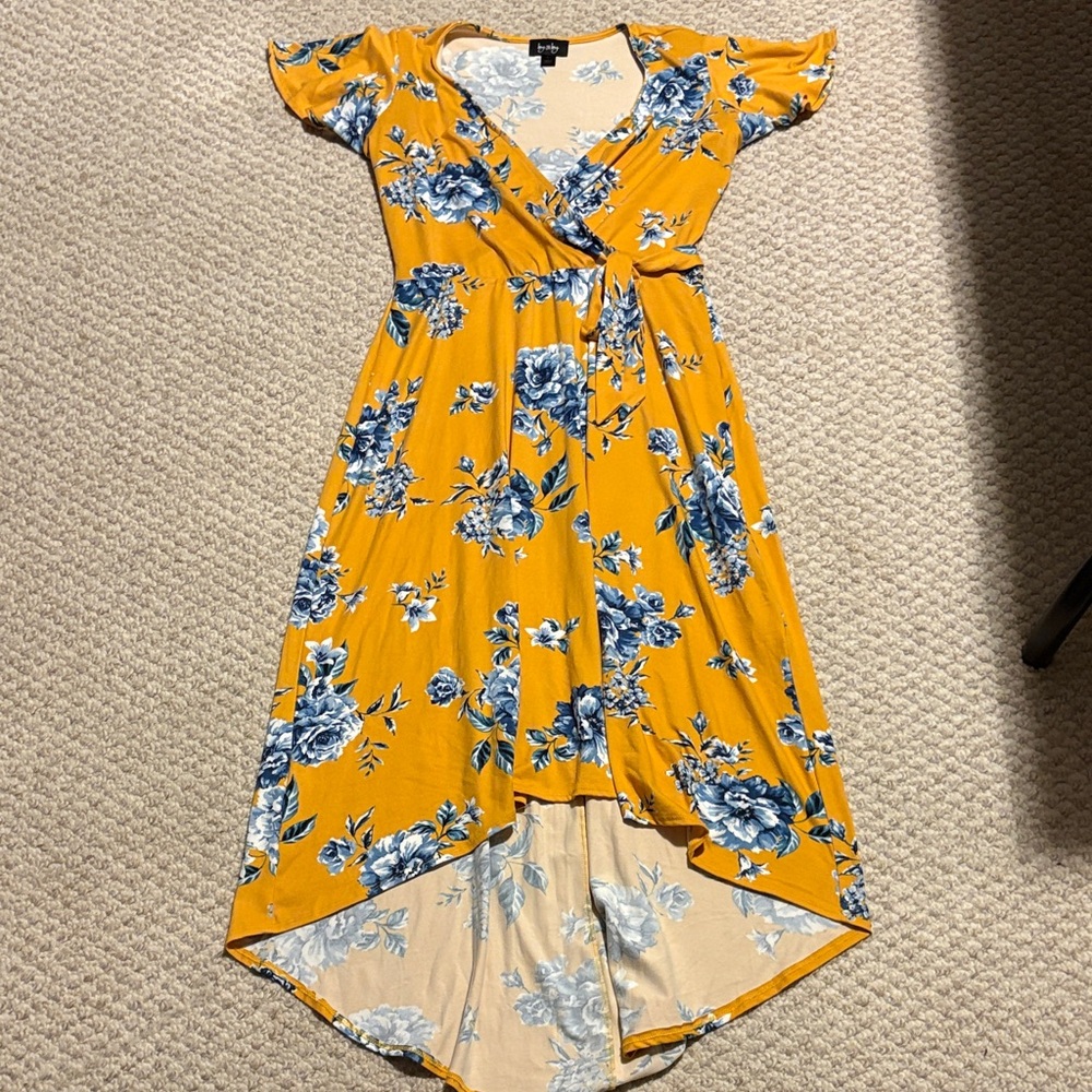 By&By Floral Wrap Dress in Yellow and Blue